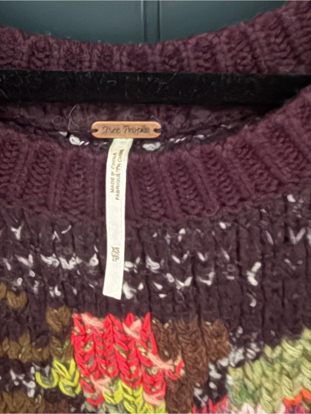 🌹 Free People Women’s Magic Rose Black Floral Knit Sweater - Size XS